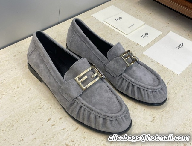 Low Price Fendi Baguette Flat Loafers in Leather FE121603 Suede Grey 2026
