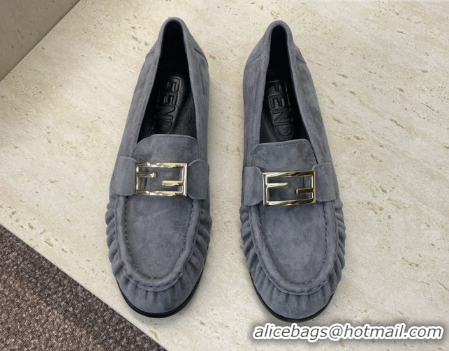 Low Price Fendi Baguette Flat Loafers in Leather FE121603 Suede Grey 2026