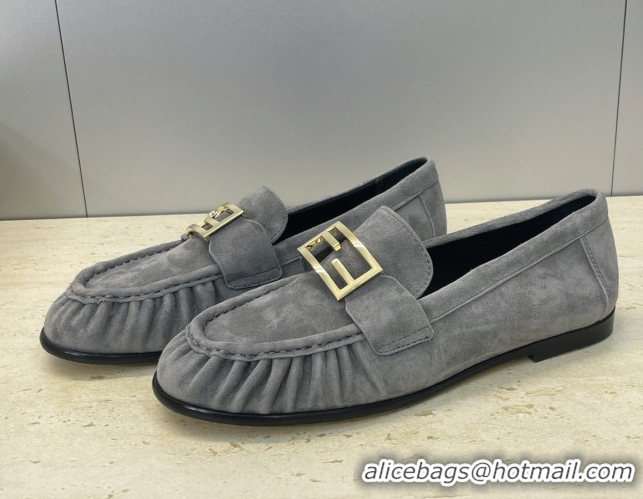 Low Price Fendi Baguette Flat Loafers in Leather FE121603 Suede Grey 2026
