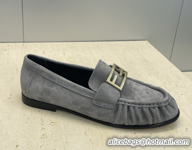 Low Price Fendi Baguette Flat Loafers in Leather FE121603 Suede Grey 2026