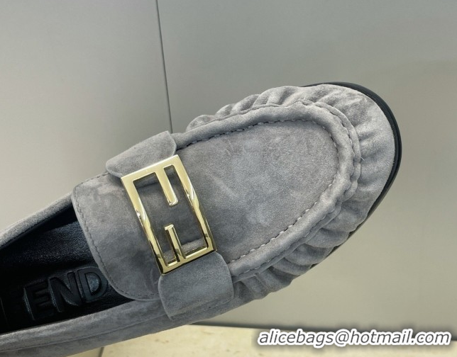 Low Price Fendi Baguette Flat Loafers in Leather FE121603 Suede Grey 2026