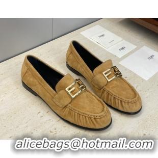 Best Grade Fendi Baguette Flat Loafers in Leather FE121603 Suede Yellow 2026