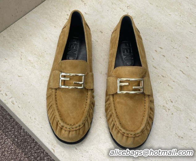 Best Grade Fendi Baguette Flat Loafers in Leather FE121603 Suede Yellow 2026