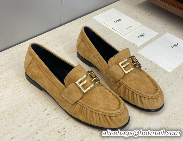 Best Grade Fendi Baguette Flat Loafers in Leather FE121603 Suede Yellow 2026