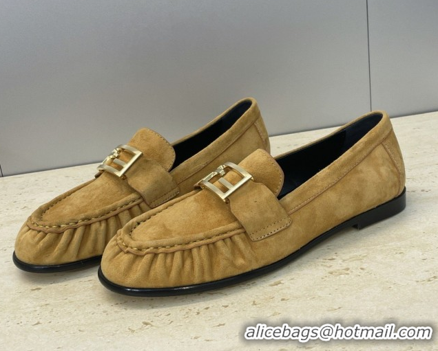 Best Grade Fendi Baguette Flat Loafers in Leather FE121603 Suede Yellow 2026