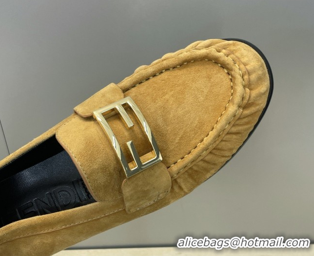 Best Grade Fendi Baguette Flat Loafers in Leather FE121603 Suede Yellow 2026