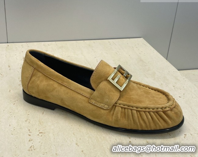 Best Grade Fendi Baguette Flat Loafers in Leather FE121603 Suede Yellow 2026