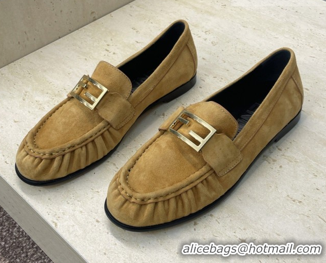 Best Grade Fendi Baguette Flat Loafers in Leather FE121603 Suede Yellow 2026