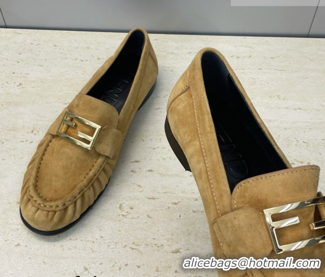Best Grade Fendi Baguette Flat Loafers in Leather FE121603 Suede Yellow 2026