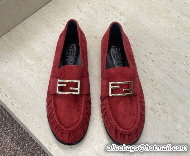 Best Price Fendi Baguette Flat Loafers in Leather FE121603 Suede Red 2026
