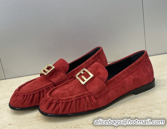 Best Price Fendi Baguette Flat Loafers in Leather FE121603 Suede Red 2026