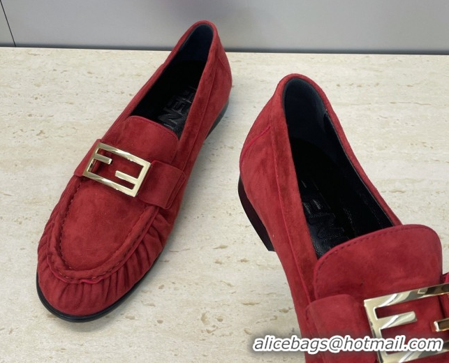Best Price Fendi Baguette Flat Loafers in Leather FE121603 Suede Red 2026