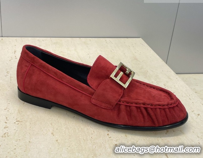 Best Price Fendi Baguette Flat Loafers in Leather FE121603 Suede Red 2026