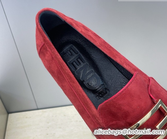 Best Price Fendi Baguette Flat Loafers in Leather FE121603 Suede Red 2026