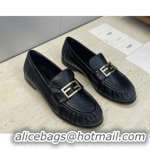 Purchase Fendi Baguette Flat Loafers in Leather FE121603 Black 2026