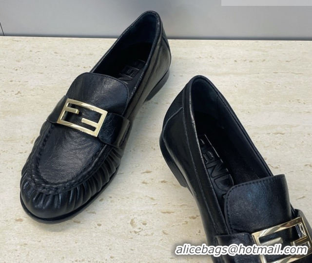 Purchase Fendi Baguette Flat Loafers in Leather FE121603 Black 2026