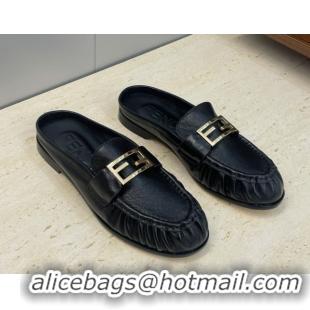 Good Quality Fendi Baguette Flat Loafer Mules in Leather FE121603 Black 2026