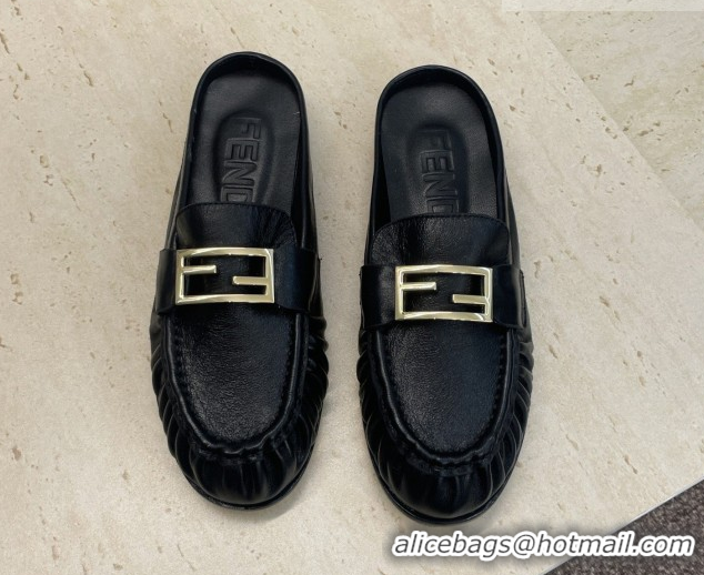 Good Quality Fendi Baguette Flat Loafer Mules in Leather FE121603 Black 2026