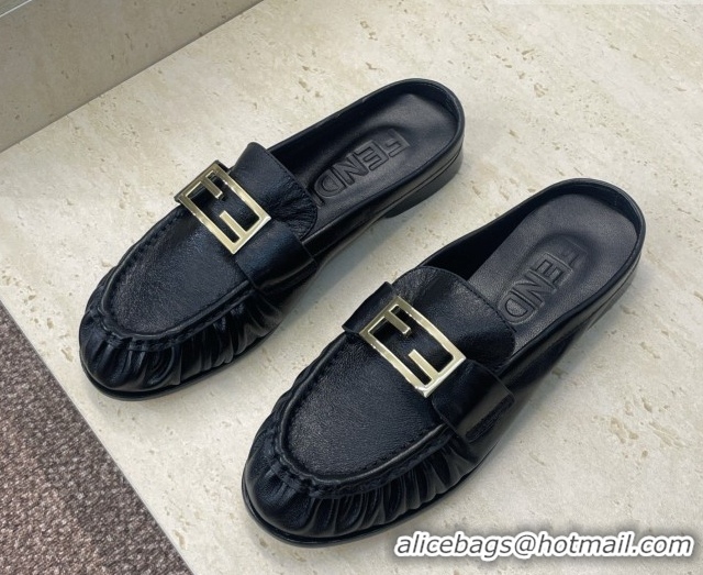 Good Quality Fendi Baguette Flat Loafer Mules in Leather FE121603 Black 2026