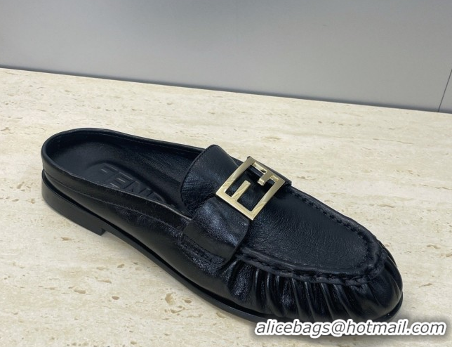 Good Quality Fendi Baguette Flat Loafer Mules in Leather FE121603 Black 2026