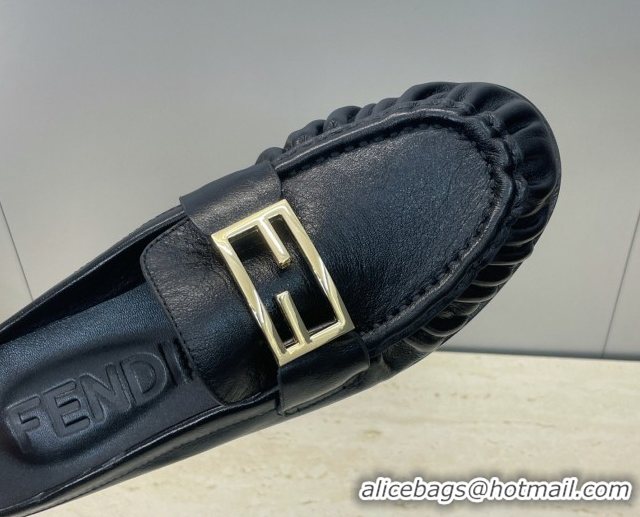 Good Quality Fendi Baguette Flat Loafer Mules in Leather FE121603 Black 2026