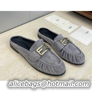 Top Grade Fendi Baguette Flat Loafer Mules in Leather FE121603 Suede Grey 2026