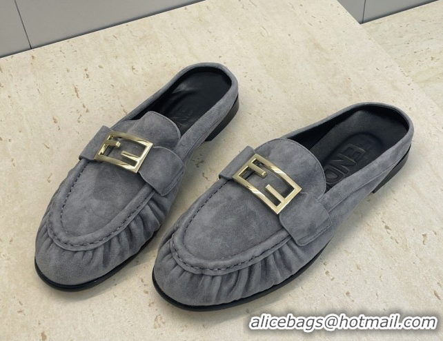 Top Grade Fendi Baguette Flat Loafer Mules in Leather FE121603 Suede Grey 2026