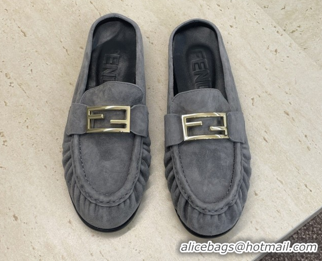 Top Grade Fendi Baguette Flat Loafer Mules in Leather FE121603 Suede Grey 2026