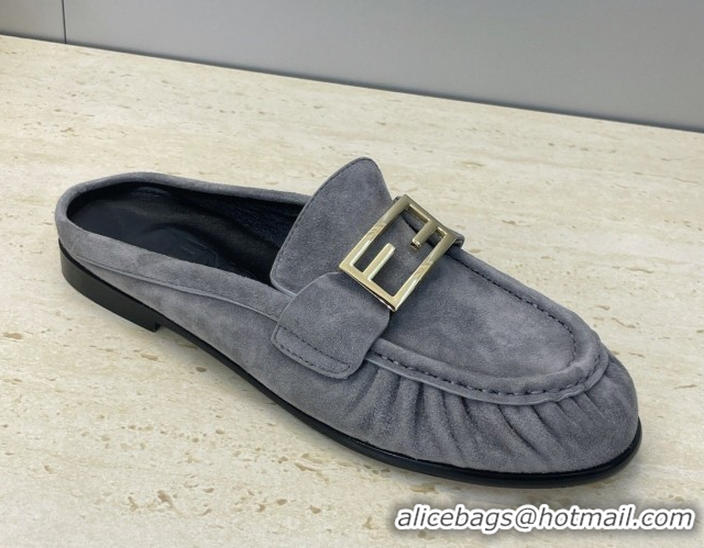 Top Grade Fendi Baguette Flat Loafer Mules in Leather FE121603 Suede Grey 2026