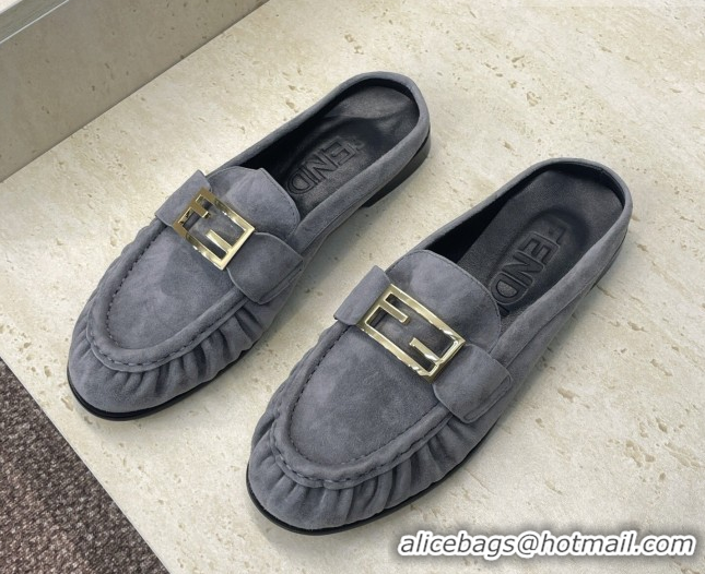 Top Grade Fendi Baguette Flat Loafer Mules in Leather FE121603 Suede Grey 2026