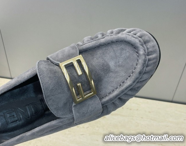 Top Grade Fendi Baguette Flat Loafer Mules in Leather FE121603 Suede Grey 2026