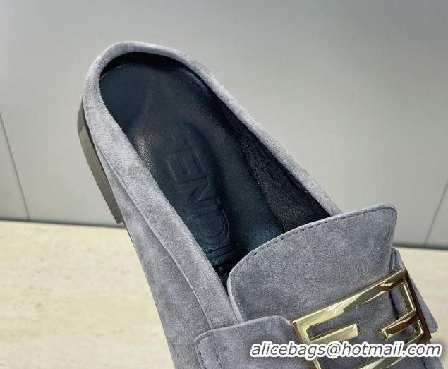 Top Grade Fendi Baguette Flat Loafer Mules in Leather FE121603 Suede Grey 2026