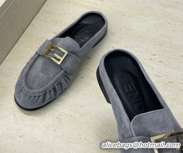 Top Grade Fendi Baguette Flat Loafer Mules in Leather FE121603 Suede Grey 2026