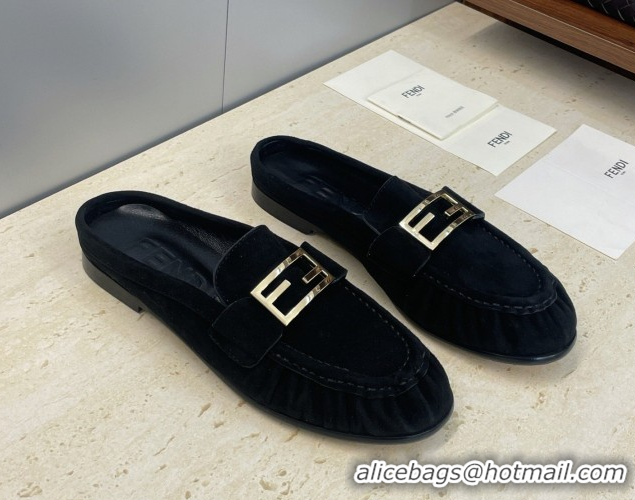 Unique Style Fendi Baguette Flat Loafer Mules in FE121603 Suede Black 2026