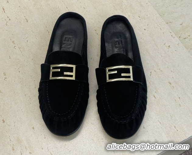 Unique Style Fendi Baguette Flat Loafer Mules in FE121603 Suede Black 2026