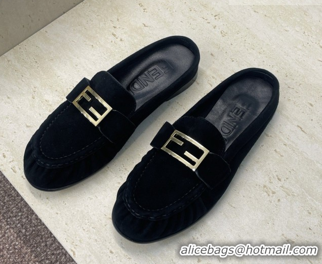 Unique Style Fendi Baguette Flat Loafer Mules in FE121603 Suede Black 2026