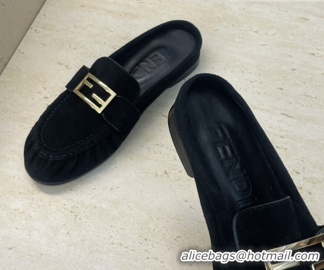 Unique Style Fendi Baguette Flat Loafer Mules in FE121603 Suede Black 2026