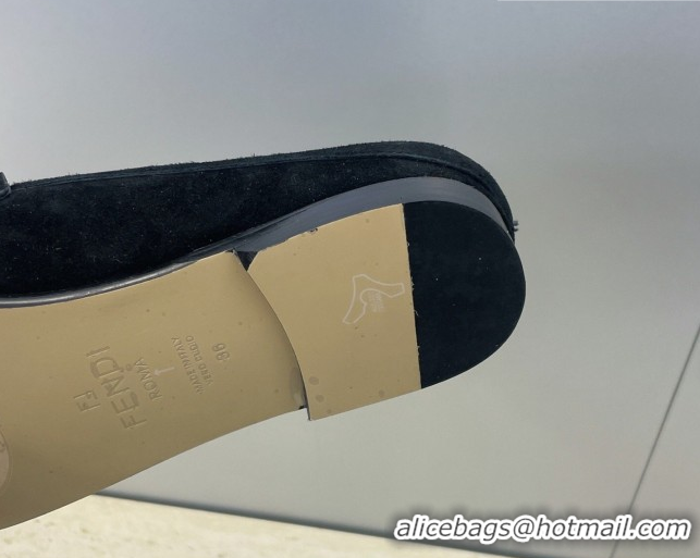 Unique Style Fendi Baguette Flat Loafer Mules in FE121603 Suede Black 2026