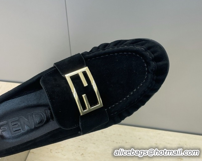 Unique Style Fendi Baguette Flat Loafer Mules in FE121603 Suede Black 2026