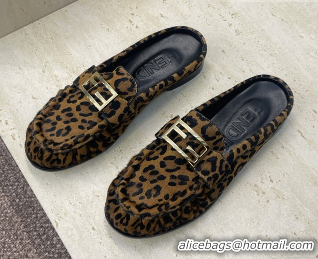 Top Design Fendi Baguette Flat Loafer Mules in FE121603 Leopard Print 2026