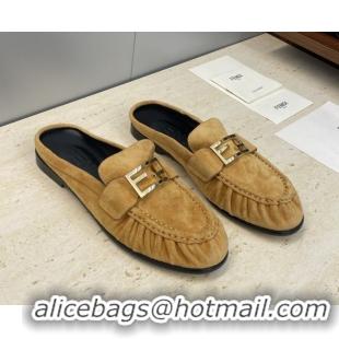 Good Product Fendi Baguette Flat Loafer Mules in FE121603 Suede Yellow 2026
