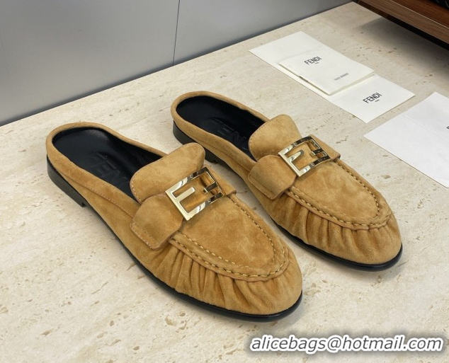 Good Product Fendi Baguette Flat Loafer Mules in FE121603 Suede Yellow 2026