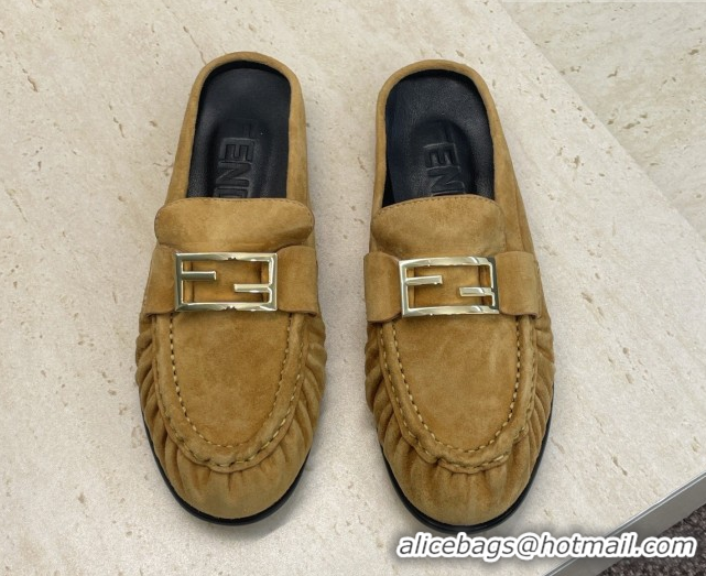 Good Product Fendi Baguette Flat Loafer Mules in FE121603 Suede Yellow 2026
