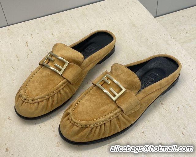 Good Product Fendi Baguette Flat Loafer Mules in FE121603 Suede Yellow 2026