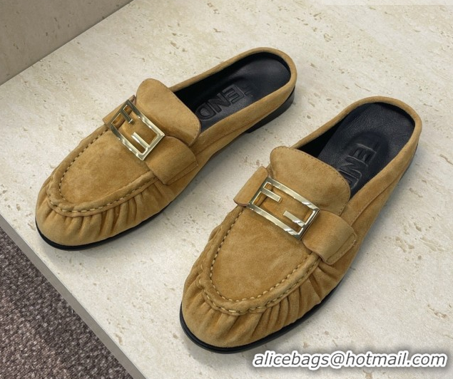 Good Product Fendi Baguette Flat Loafer Mules in FE121603 Suede Yellow 2026