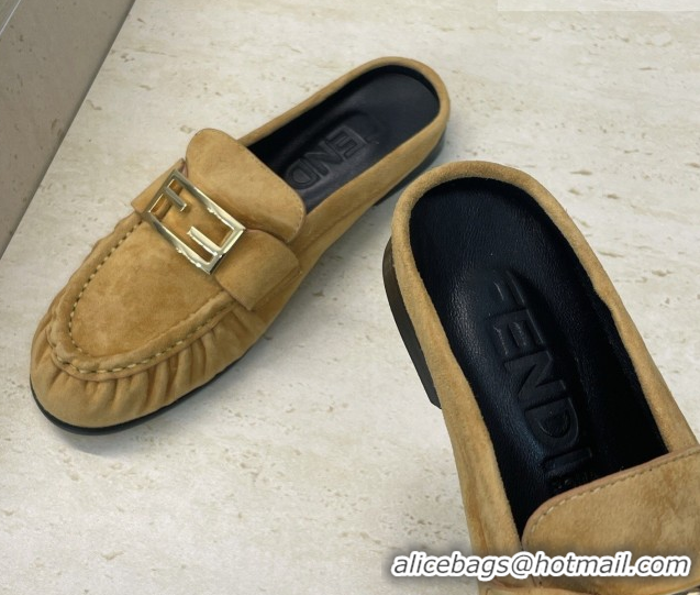 Good Product Fendi Baguette Flat Loafer Mules in FE121603 Suede Yellow 2026