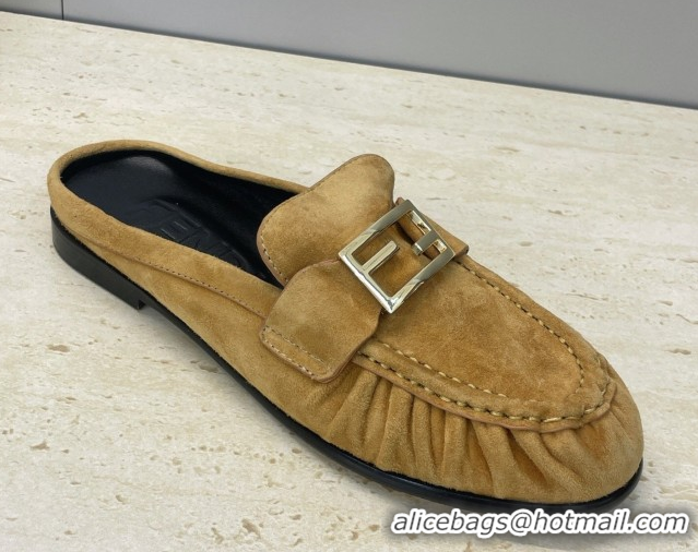 Good Product Fendi Baguette Flat Loafer Mules in FE121603 Suede Yellow 2026