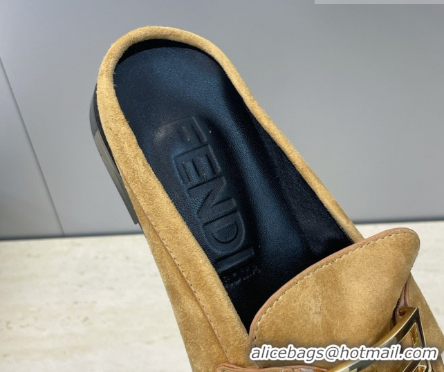 Good Product Fendi Baguette Flat Loafer Mules in FE121603 Suede Yellow 2026