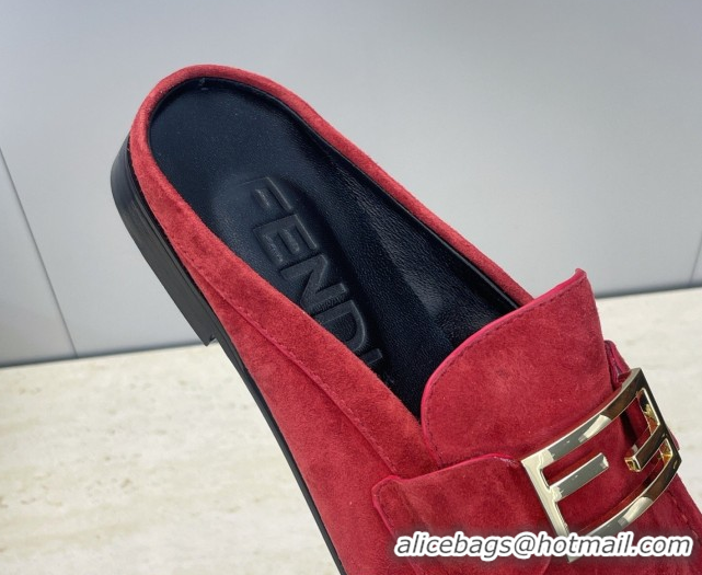 Pretty Style Fendi Baguette Flat Loafer Mules in FE121603 Suede Red 2026
