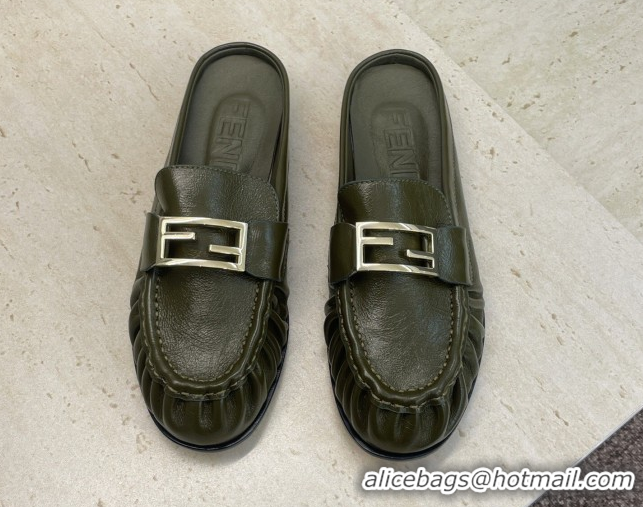 Top Grade Fendi Baguette Flat Loafer Mules in FE121603 Green 2026